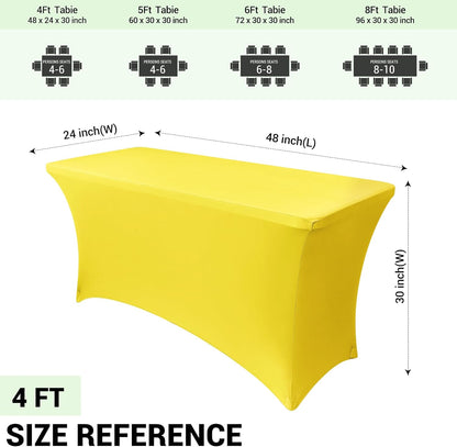 4Ft Stretch Spandex Table Cover for Standard Folding Tables - 2 Pack Universal Rectangular Fitted Tablecloth for Party, Banquet, Events, Trade Show (Yellow, 48L x 24W x 30H Inches)