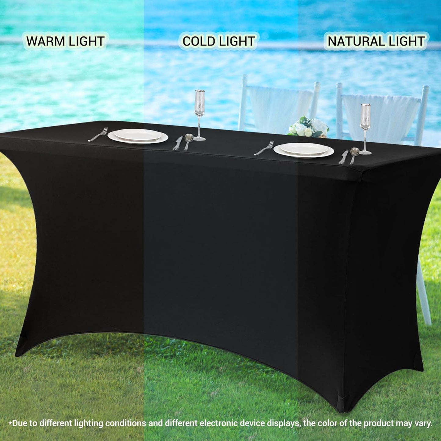 4Ft Stretch Spandex Table Cover for Standard Folding Tables - 2 Pack Universal Rectangular Fitted Tablecloth for Party, Banquet, Events, Trade Show (Yellow, 48L x 24W x 30H Inches)