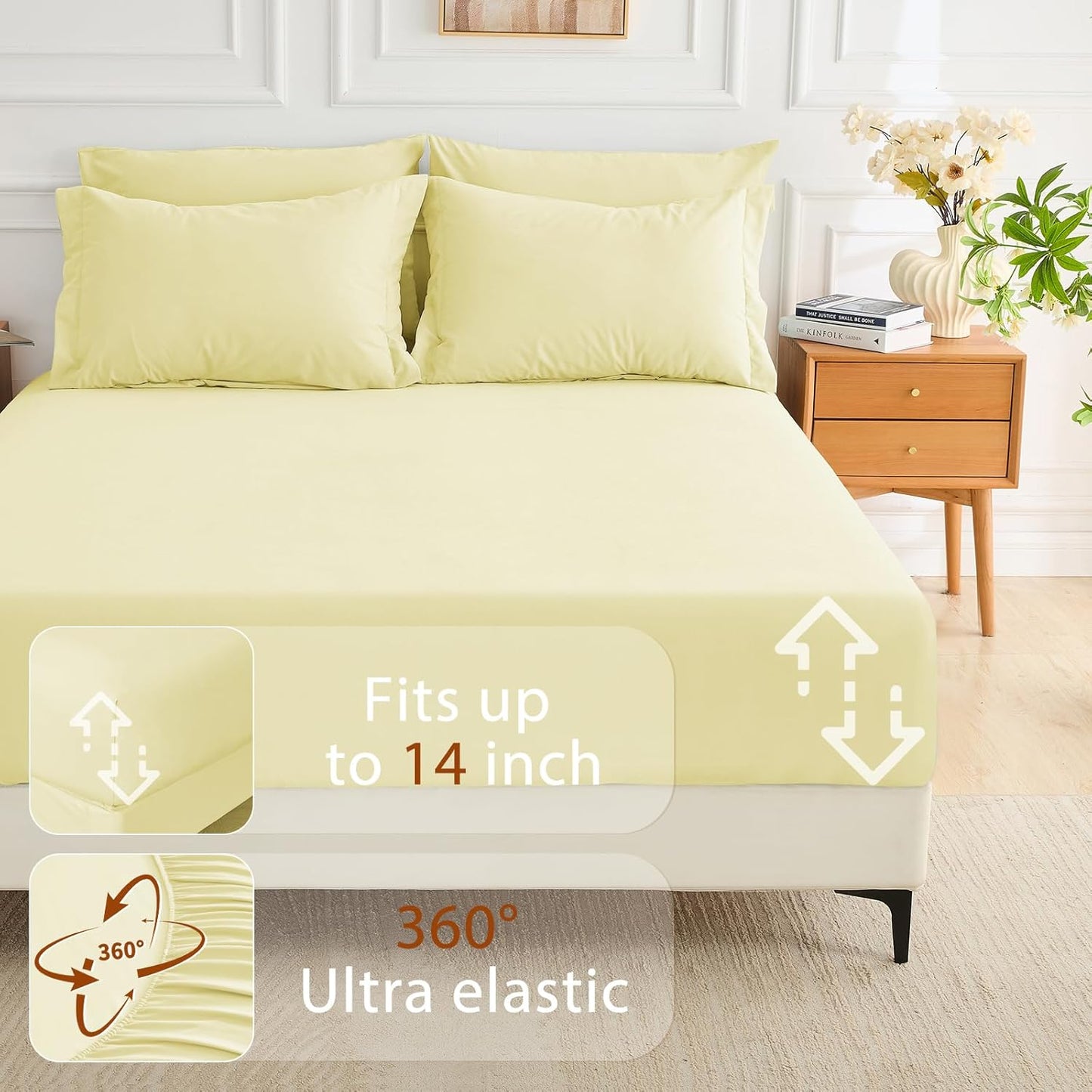 5 Pieces Twin Comforter Set, Soft Bed in a Bag Twin Size, All Season Bedding Set with Comforter, Flat Sheet, Fitted Sheet, Pillowcases & Shams, Cream Yellow