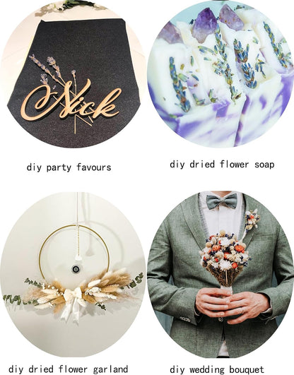DIY Natural Dried Flower Set, Bulk Dried Flowers for Vase, Dried Flowers with Stems, Dried Roses, Mini Dried Flower Bouquets.(Brown)