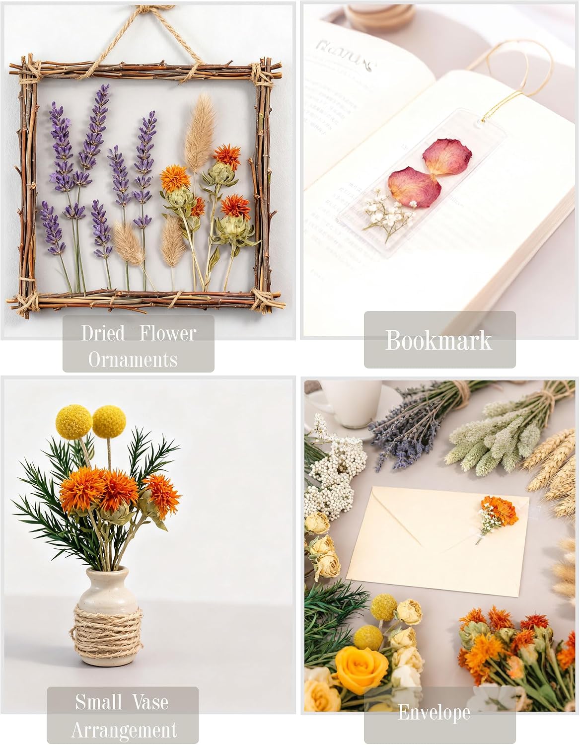 DIY Natural Dried Flower Set, Bulk Dried Flowers for Vase, Dried Flowers with Stems, Dried Roses, Mini Dried Flower Bouquets.(Brown)