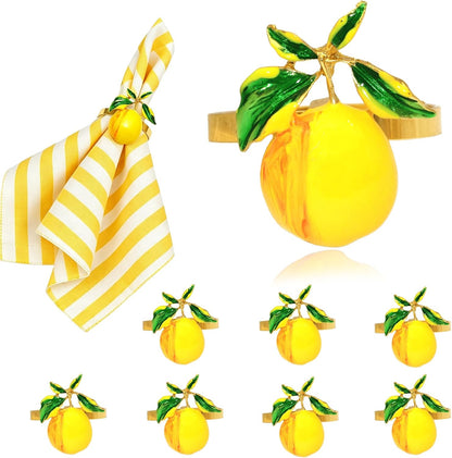 Gold Lemon Napkin Rings Set of 8 Tropical Fruit Napkin Ring Holders for Spring Picnic Garden Party Decor,Coastal Napkin Rings for Beach Wedding Birthday Holiday Family Dining Table Setting