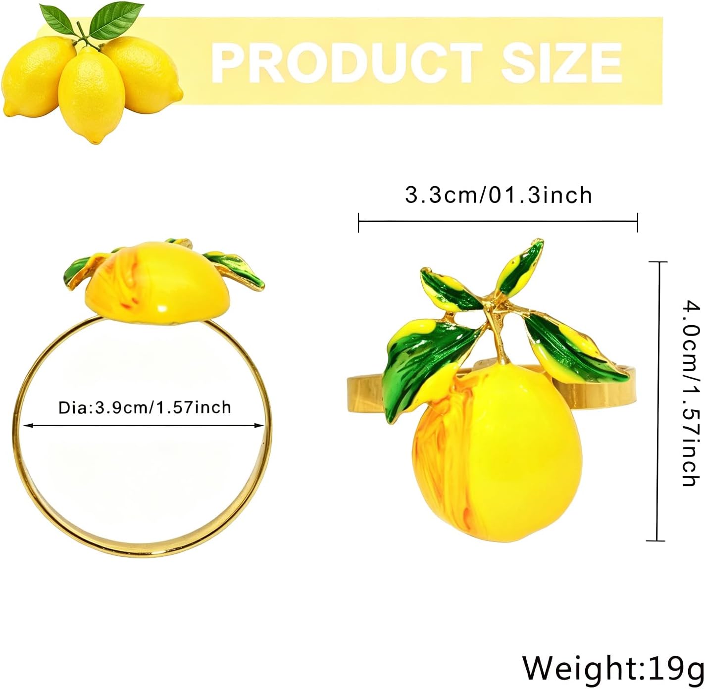 Gold Lemon Napkin Rings Set of 8 Tropical Fruit Napkin Ring Holders for Spring Picnic Garden Party Decor,Coastal Napkin Rings for Beach Wedding Birthday Holiday Family Dining Table Setting