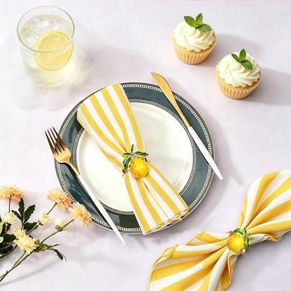 Gold Lemon Napkin Rings Set of 8 Tropical Fruit Napkin Ring Holders for Spring Picnic Garden Party Decor,Coastal Napkin Rings for Beach Wedding Birthday Holiday Family Dining Table Setting
