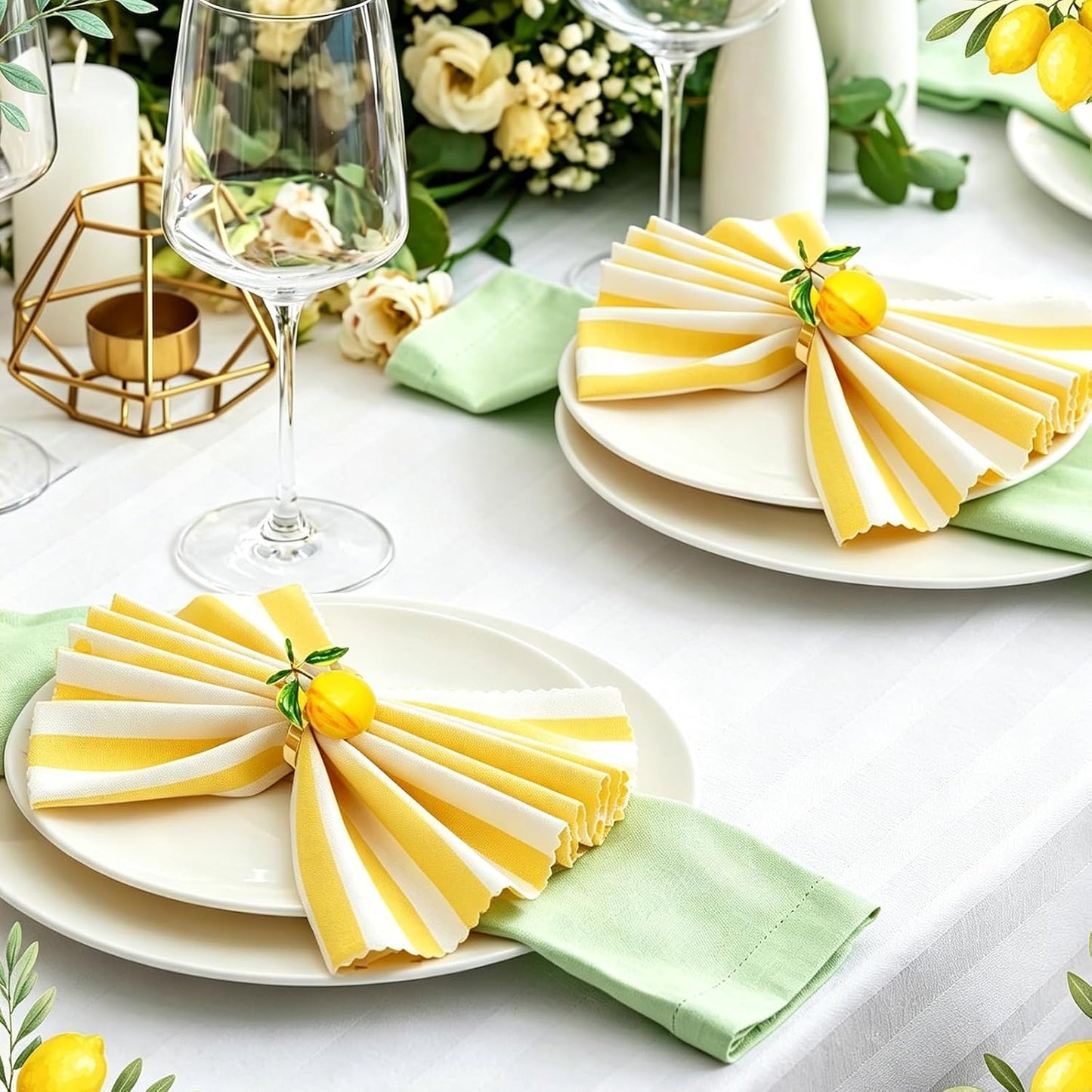 Gold Lemon Napkin Rings Set of 8 Tropical Fruit Napkin Ring Holders for Spring Picnic Garden Party Decor,Coastal Napkin Rings for Beach Wedding Birthday Holiday Family Dining Table Setting