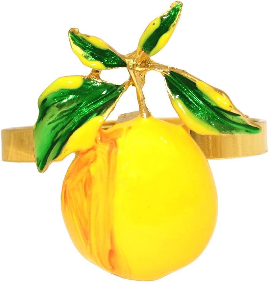 Gold Lemon Napkin Rings Set of 8 Tropical Fruit Napkin Ring Holders for Spring Picnic Garden Party Decor,Coastal Napkin Rings for Beach Wedding Birthday Holiday Family Dining Table Setting