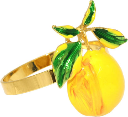 Gold Lemon Napkin Rings Set of 8 Tropical Fruit Napkin Ring Holders for Spring Picnic Garden Party Decor,Coastal Napkin Rings for Beach Wedding Birthday Holiday Family Dining Table Setting
