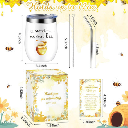 6 Set Baby Shower Game Prizes for Guests Winners 12 oz Insulated Stainless Steel Tumbler Cup with Lids, Straws, Cleaning Brush, Cards & Boxes Return Gifts(Yellow,Bee Honey)