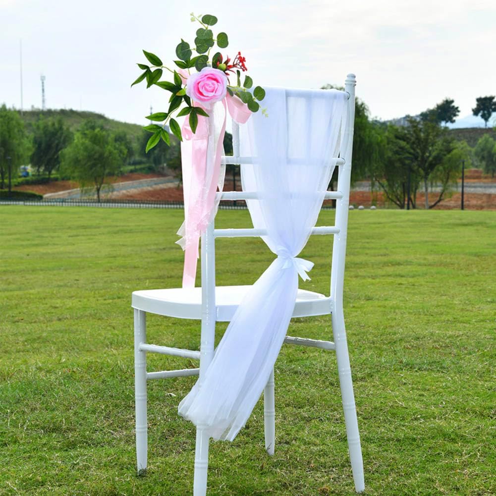 Set of 8 Wedding Aisle Decorations Set Yellow Rose Flowers Chair Back Flowers with Leaves and Ribbons,Pew Artificial Flowers Arrangements for Wedding Ceremony Decor