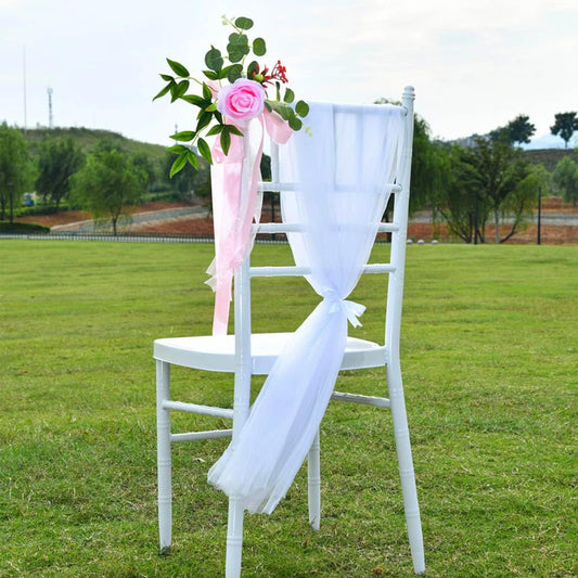 Set of 8 Wedding Aisle Decorations Set Yellow Rose Flowers Chair Back Flowers with Leaves and Ribbons,Pew Artificial Flowers Arrangements for Wedding Ceremony Decor