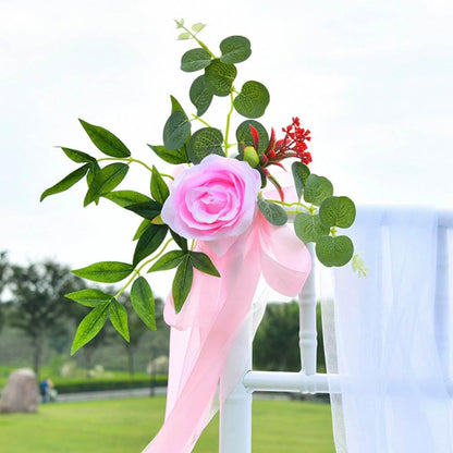 Set of 8 Wedding Aisle Decorations Set Yellow Rose Flowers Chair Back Flowers with Leaves and Ribbons,Pew Artificial Flowers Arrangements for Wedding Ceremony Decor