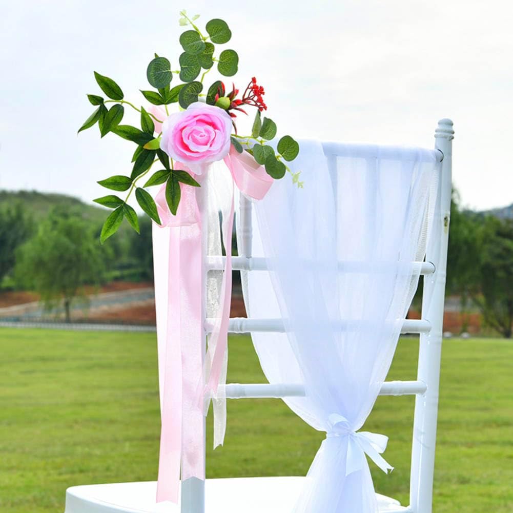 Set of 8 Wedding Aisle Decorations Set Yellow Rose Flowers Chair Back Flowers with Leaves and Ribbons,Pew Artificial Flowers Arrangements for Wedding Ceremony Decor