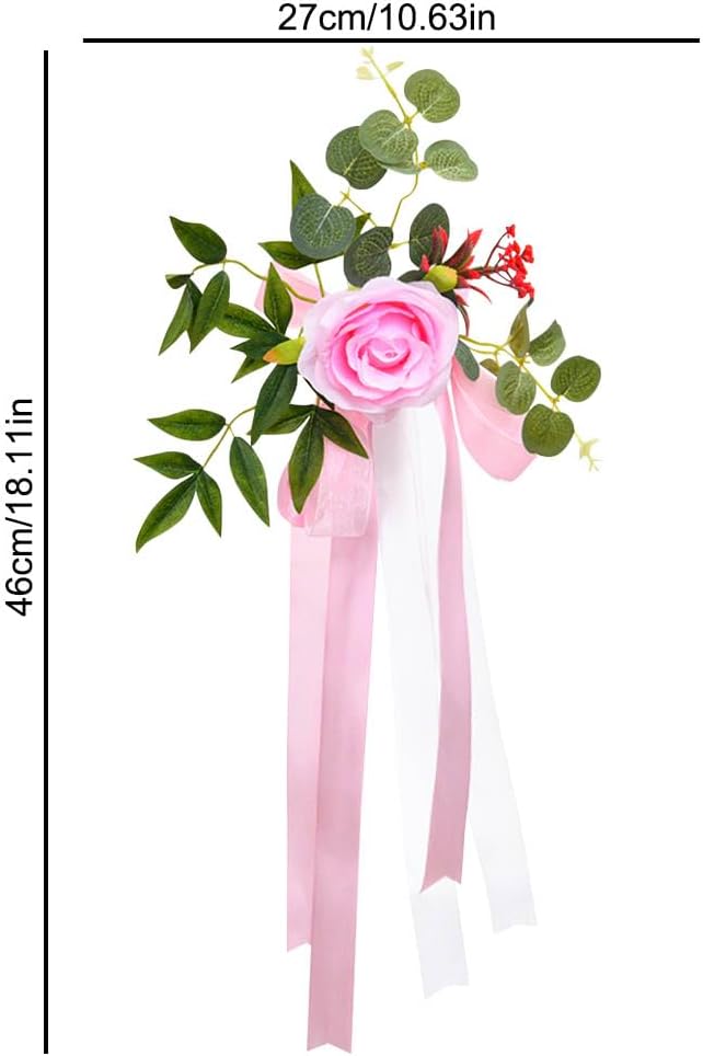 Set of 8 Wedding Aisle Decorations Set Yellow Rose Flowers Chair Back Flowers with Leaves and Ribbons,Pew Artificial Flowers Arrangements for Wedding Ceremony Decor