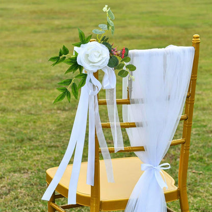 Set of 8 Wedding Aisle Decorations Set Yellow Rose Flowers Chair Back Flowers with Leaves and Ribbons,Pew Artificial Flowers Arrangements for Wedding Ceremony Decor