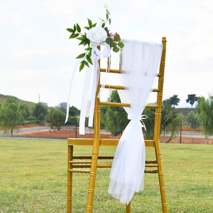 Set of 8 Wedding Aisle Decorations Set Yellow Rose Flowers Chair Back Flowers with Leaves and Ribbons,Pew Artificial Flowers Arrangements for Wedding Ceremony Decor