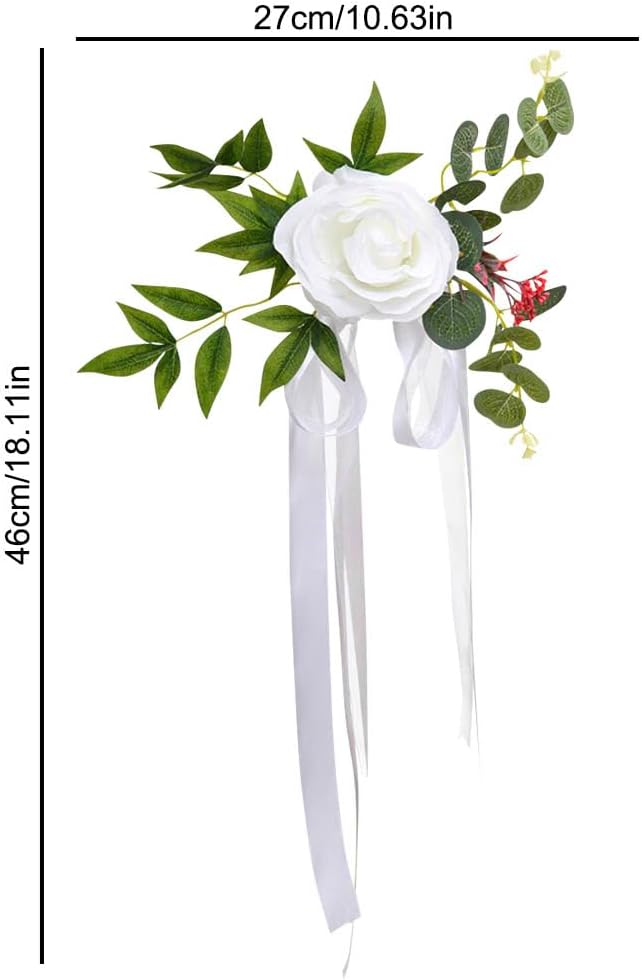 Set of 8 Wedding Aisle Decorations Set Yellow Rose Flowers Chair Back Flowers with Leaves and Ribbons,Pew Artificial Flowers Arrangements for Wedding Ceremony Decor