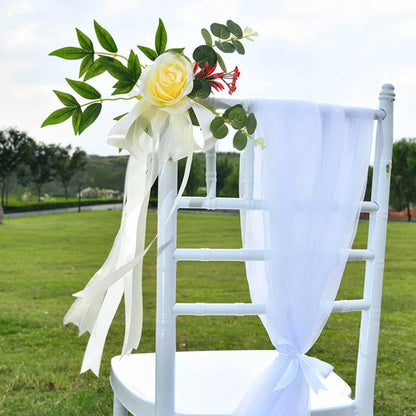 Set of 8 Wedding Aisle Decorations Set Yellow Rose Flowers Chair Back Flowers with Leaves and Ribbons,Pew Artificial Flowers Arrangements for Wedding Ceremony Decor