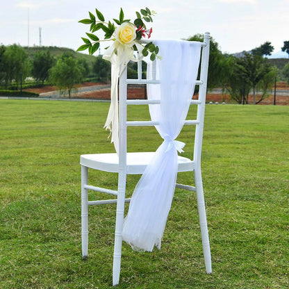 Set of 8 Wedding Aisle Decorations Set Yellow Rose Flowers Chair Back Flowers with Leaves and Ribbons,Pew Artificial Flowers Arrangements for Wedding Ceremony Decor
