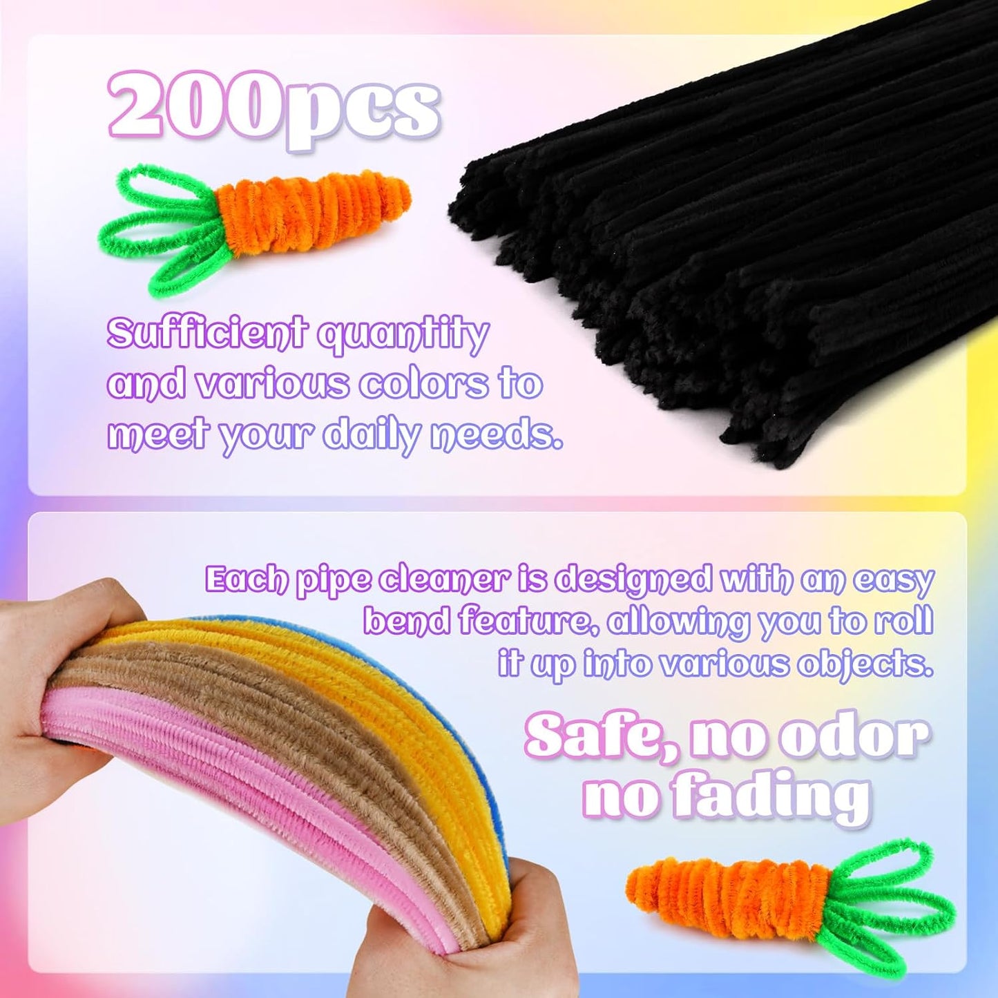 Pipe Cleaners, 200 Pcs Solid Color Chenille Stems Craft Set | Yellow Pipe Cleaners for Crafts, Cleaners Supplies for Flower Making, Chenille Stems Supplies with Eyes for Arts Crafts