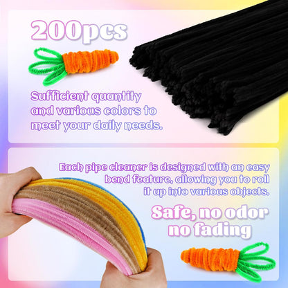 Pipe Cleaners, 200 Pcs Solid Color Chenille Stems Craft Set | Yellow Pipe Cleaners for Crafts, Cleaners Supplies for Flower Making, Chenille Stems Supplies with Eyes for Arts Crafts