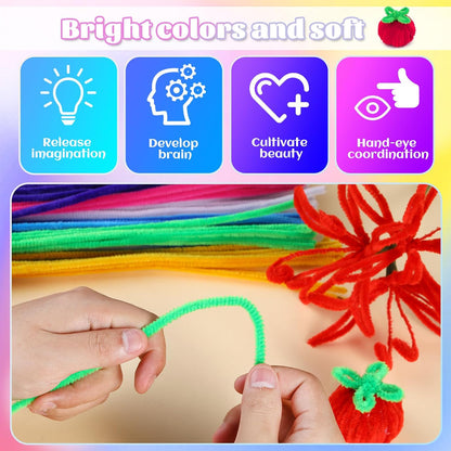 Pipe Cleaners, 200 Pcs Solid Color Chenille Stems Craft Set | Yellow Pipe Cleaners for Crafts, Cleaners Supplies for Flower Making, Chenille Stems Supplies with Eyes for Arts Crafts