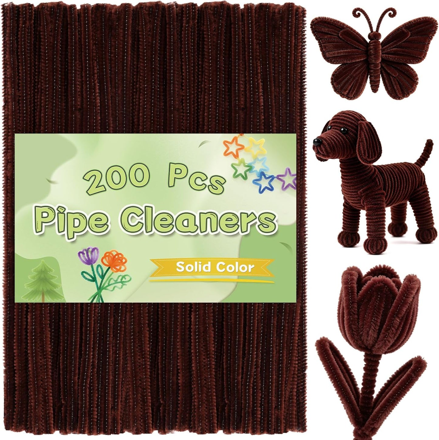 Pipe Cleaners, 200 Pcs Solid Color Chenille Stems Craft Set | Yellow Pipe Cleaners for Crafts, Cleaners Supplies for Flower Making, Chenille Stems Supplies with Eyes for Arts Crafts