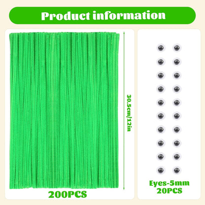 Pipe Cleaners, 200 Pcs Solid Color Chenille Stems Craft Set | Yellow Pipe Cleaners for Crafts, Cleaners Supplies for Flower Making, Chenille Stems Supplies with Eyes for Arts Crafts