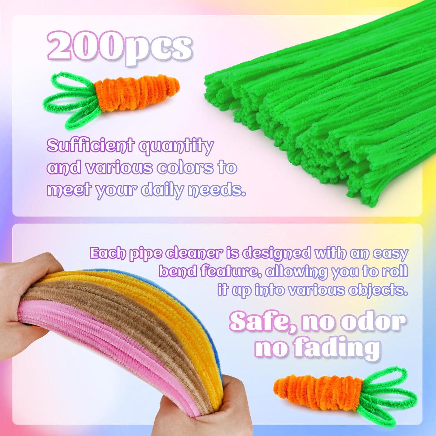 Pipe Cleaners, 200 Pcs Solid Color Chenille Stems Craft Set | Yellow Pipe Cleaners for Crafts, Cleaners Supplies for Flower Making, Chenille Stems Supplies with Eyes for Arts Crafts