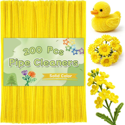 Pipe Cleaners, 200 Pcs Solid Color Chenille Stems Craft Set | Yellow Pipe Cleaners for Crafts, Cleaners Supplies for Flower Making, Chenille Stems Supplies with Eyes for Arts Crafts