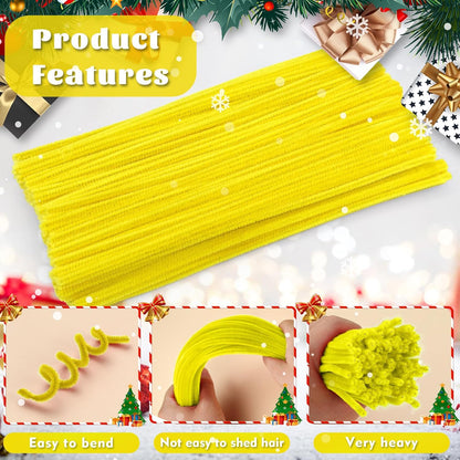 Pipe Cleaners, 200 Pcs Solid Color Chenille Stems Craft Set | Yellow Pipe Cleaners for Crafts, Cleaners Supplies for Flower Making, Chenille Stems Supplies with Eyes for Arts Crafts