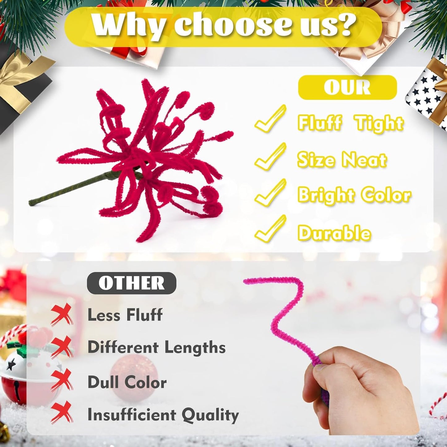 Pipe Cleaners, 200 Pcs Solid Color Chenille Stems Craft Set | Yellow Pipe Cleaners for Crafts, Cleaners Supplies for Flower Making, Chenille Stems Supplies with Eyes for Arts Crafts