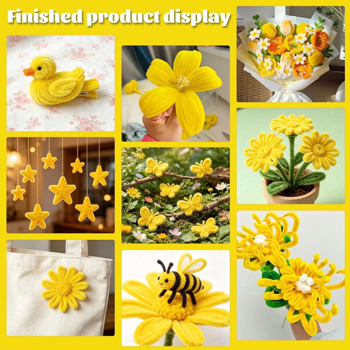 Pipe Cleaners, 200 Pcs Solid Color Chenille Stems Craft Set | Yellow Pipe Cleaners for Crafts, Cleaners Supplies for Flower Making, Chenille Stems Supplies with Eyes for Arts Crafts