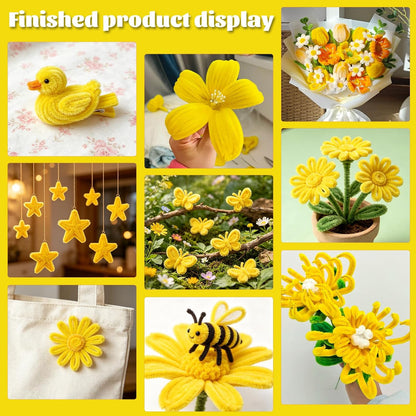 Pipe Cleaners, 200 Pcs Solid Color Chenille Stems Craft Set | Yellow Pipe Cleaners for Crafts, Cleaners Supplies for Flower Making, Chenille Stems Supplies with Eyes for Arts Crafts
