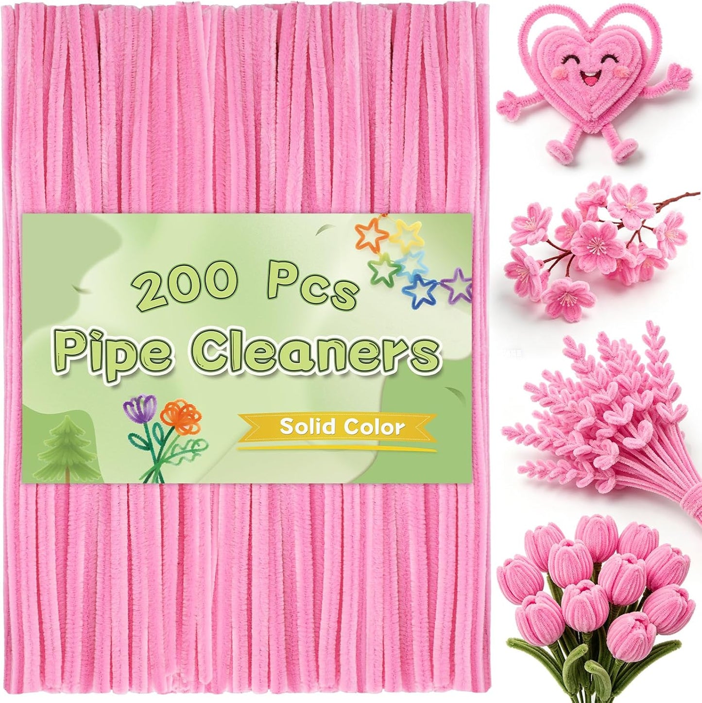 Pipe Cleaners, 200 Pcs Solid Color Chenille Stems Craft Set | Yellow Pipe Cleaners for Crafts, Cleaners Supplies for Flower Making, Chenille Stems Supplies with Eyes for Arts Crafts