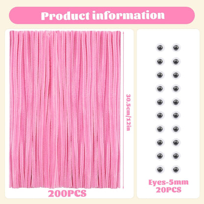 Pipe Cleaners, 200 Pcs Solid Color Chenille Stems Craft Set | Yellow Pipe Cleaners for Crafts, Cleaners Supplies for Flower Making, Chenille Stems Supplies with Eyes for Arts Crafts
