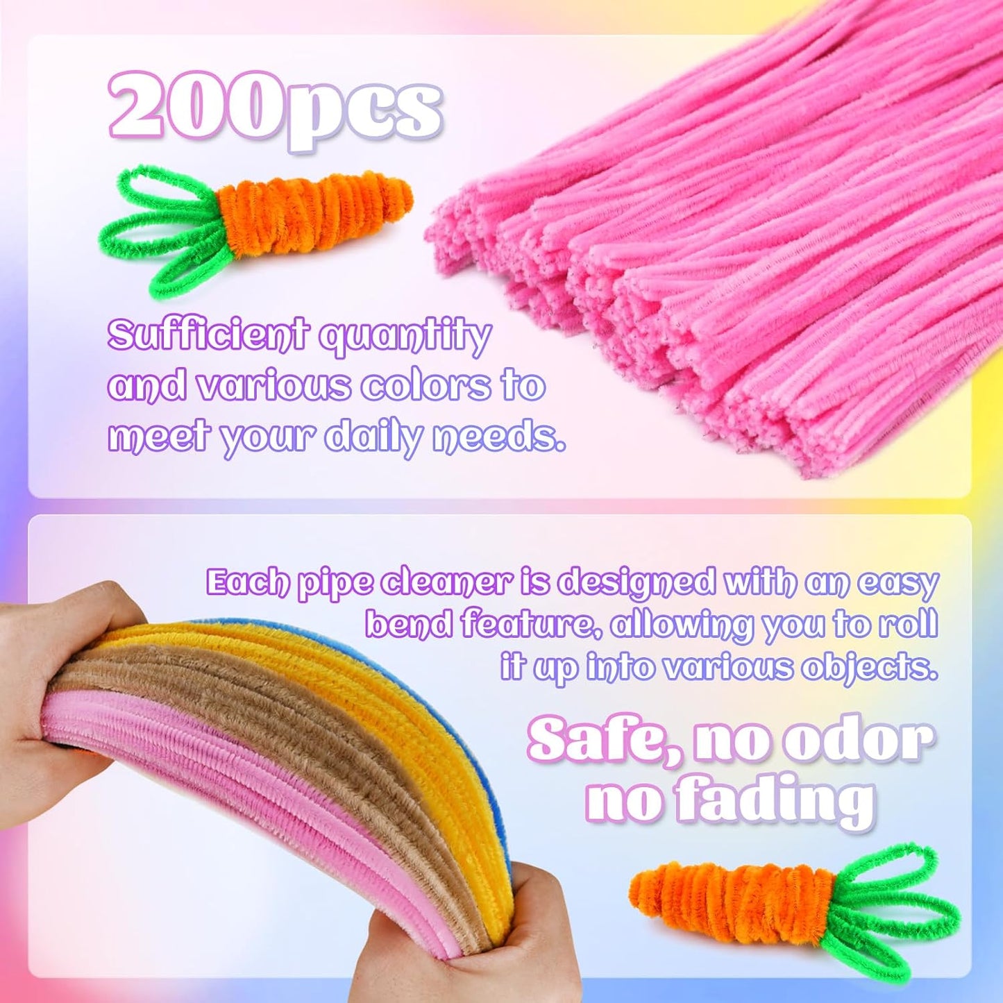 Pipe Cleaners, 200 Pcs Solid Color Chenille Stems Craft Set | Yellow Pipe Cleaners for Crafts, Cleaners Supplies for Flower Making, Chenille Stems Supplies with Eyes for Arts Crafts