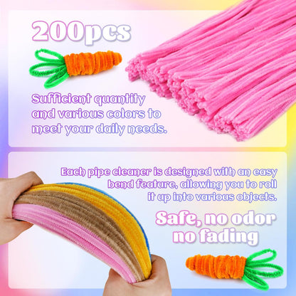 Pipe Cleaners, 200 Pcs Solid Color Chenille Stems Craft Set | Yellow Pipe Cleaners for Crafts, Cleaners Supplies for Flower Making, Chenille Stems Supplies with Eyes for Arts Crafts