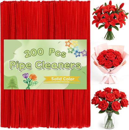 Pipe Cleaners, 200 Pcs Solid Color Chenille Stems Craft Set | Yellow Pipe Cleaners for Crafts, Cleaners Supplies for Flower Making, Chenille Stems Supplies with Eyes for Arts Crafts
