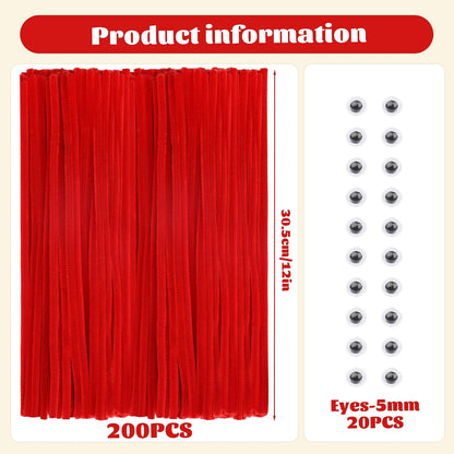 Pipe Cleaners, 200 Pcs Solid Color Chenille Stems Craft Set | Yellow Pipe Cleaners for Crafts, Cleaners Supplies for Flower Making, Chenille Stems Supplies with Eyes for Arts Crafts