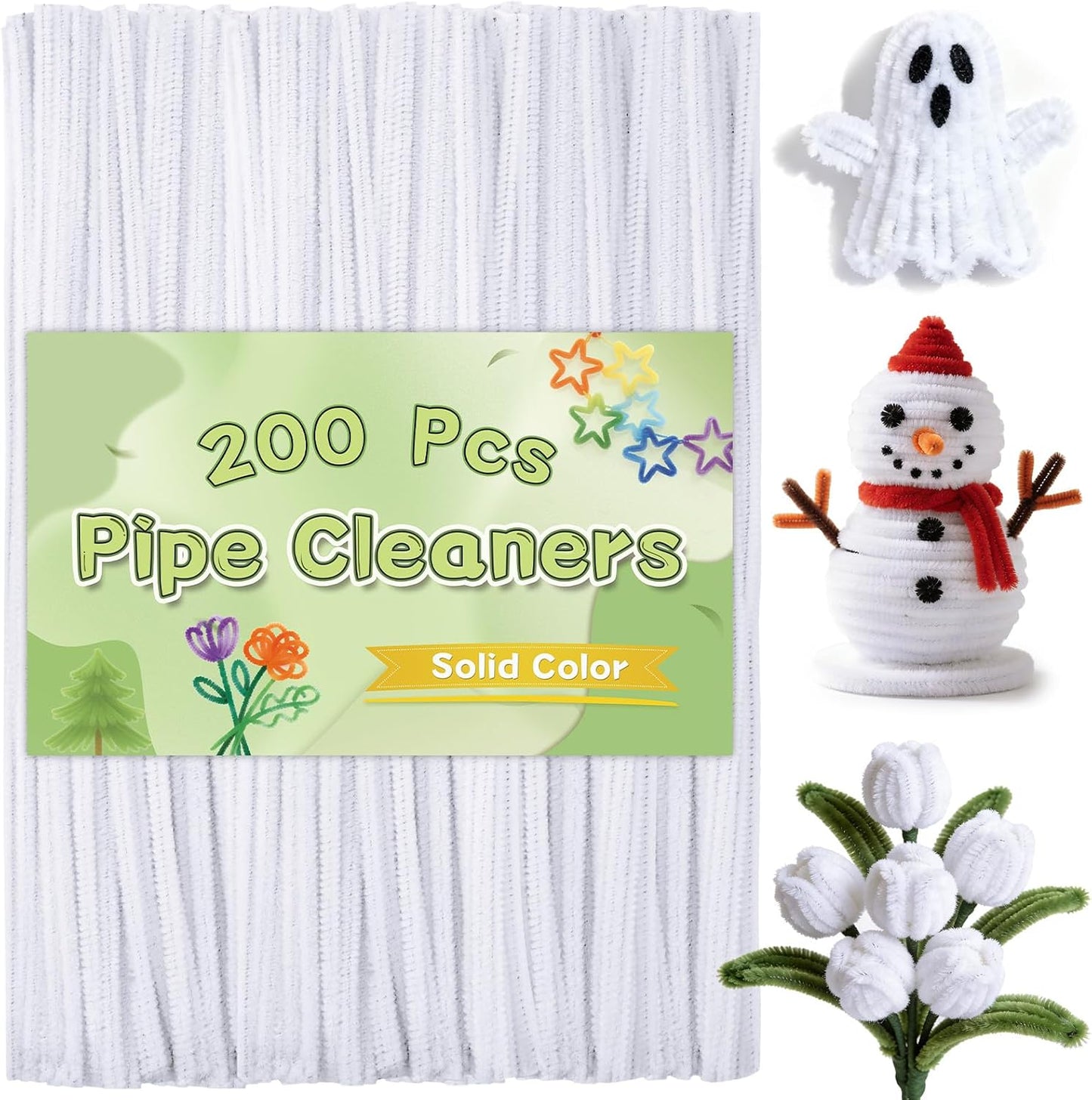 Pipe Cleaners, 200 Pcs Solid Color Chenille Stems Craft Set | Yellow Pipe Cleaners for Crafts, Cleaners Supplies for Flower Making, Chenille Stems Supplies with Eyes for Arts Crafts