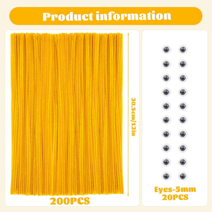 Pipe Cleaners, 200 Pcs Solid Color Chenille Stems Craft Set | Yellow Pipe Cleaners for Crafts, Cleaners Supplies for Flower Making, Chenille Stems Supplies with Eyes for Arts Crafts
