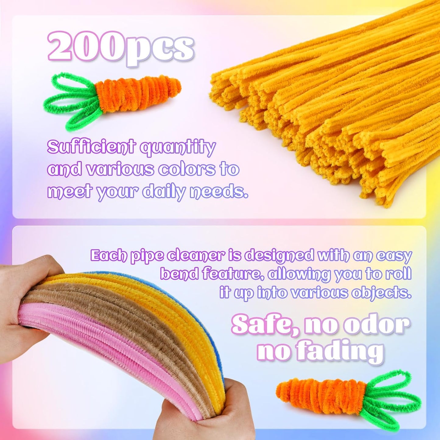 Pipe Cleaners, 200 Pcs Solid Color Chenille Stems Craft Set | Yellow Pipe Cleaners for Crafts, Cleaners Supplies for Flower Making, Chenille Stems Supplies with Eyes for Arts Crafts