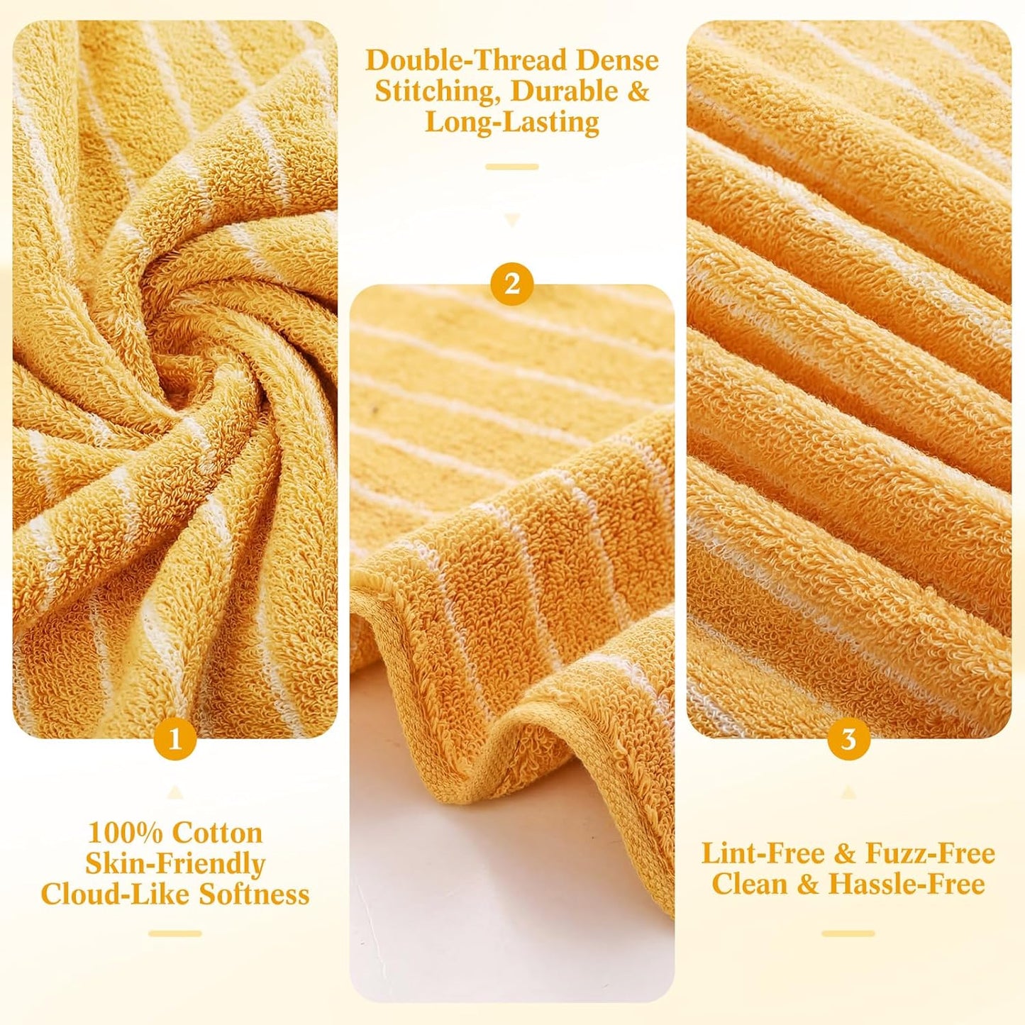 6 Pcs Large Bath Towels Set 28x55 Inch Soft Cotton Towels for Bathroom Striped Towel Set Highly Absorbent & Quick Dry Towel for Spa Gym 2 Bath, 2 Hand, 2 Washcloth (Blue, Yellow)