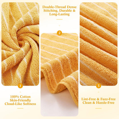 6 Pcs Large Bath Towels Set 28x55 Inch Soft Cotton Towels for Bathroom Striped Towel Set Highly Absorbent & Quick Dry Towel for Spa Gym 2 Bath, 2 Hand, 2 Washcloth (Blue, Yellow)