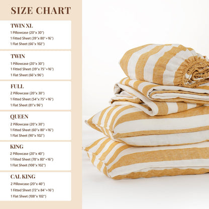 100% Organic Linen Sheets Set Queen Size 4pcs,Yellow Stripe Yarn Dyed Pattern Farmhouse Bedding Set,French Natural Stone Washed Flax Bed Sheets