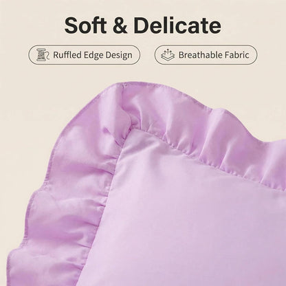 Ruffled Pillowcases Set of 2 Soft Shabby Chic Farmhouse Bedding Light Yellow