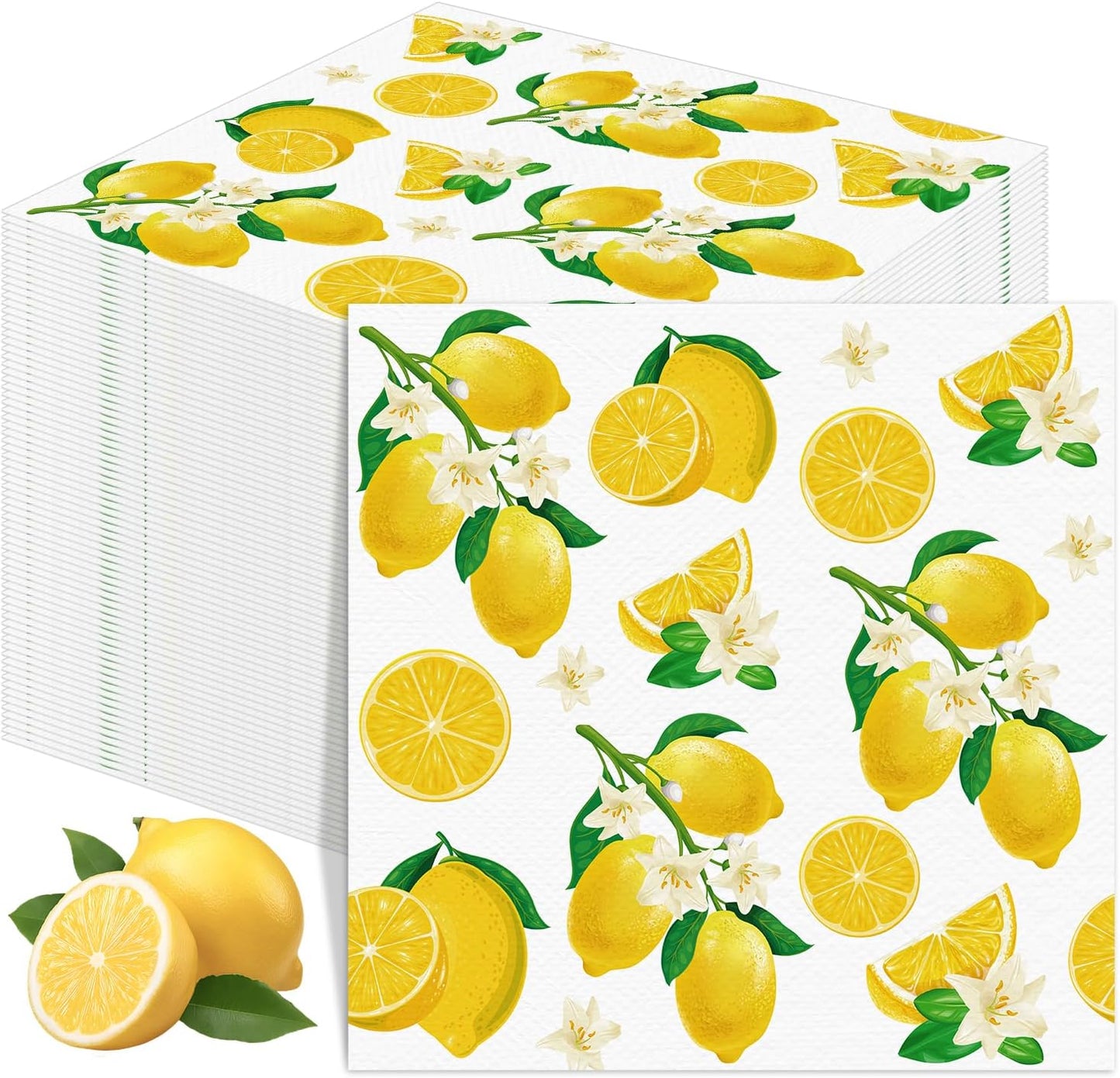 50 Pack Lemon Paper Napkins Yellow Lemons Party Paper Hand Towels Disposable Lemonade Napkins for Lemonade Theme Birthday Party Wedding Shower Supplies Lemon Table Decorations
