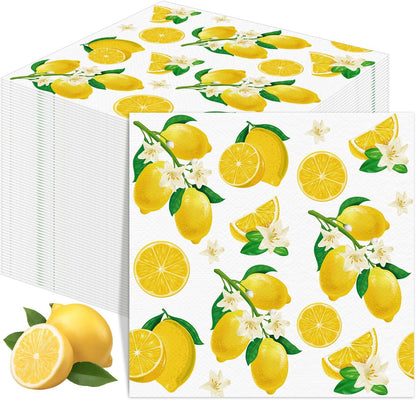 50 Pack Lemon Paper Napkins Yellow Lemons Party Paper Hand Towels Disposable Lemonade Napkins for Lemonade Theme Birthday Party Wedding Shower Supplies Lemon Table Decorations