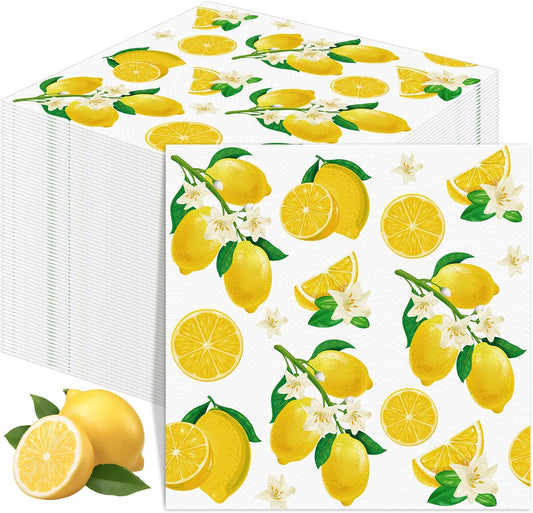 50 Pack Lemon Paper Napkins Yellow Lemons Party Paper Hand Towels Disposable Lemonade Napkins for Lemonade Theme Birthday Party Wedding Shower Supplies Lemon Table Decorations