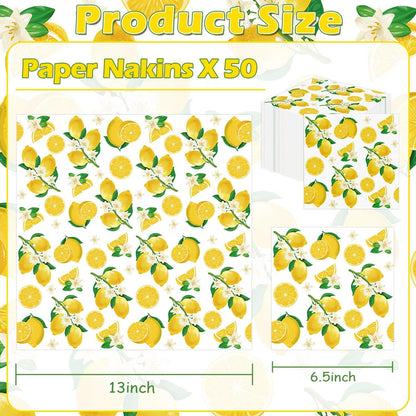 50 Pack Lemon Paper Napkins Yellow Lemons Party Paper Hand Towels Disposable Lemonade Napkins for Lemonade Theme Birthday Party Wedding Shower Supplies Lemon Table Decorations